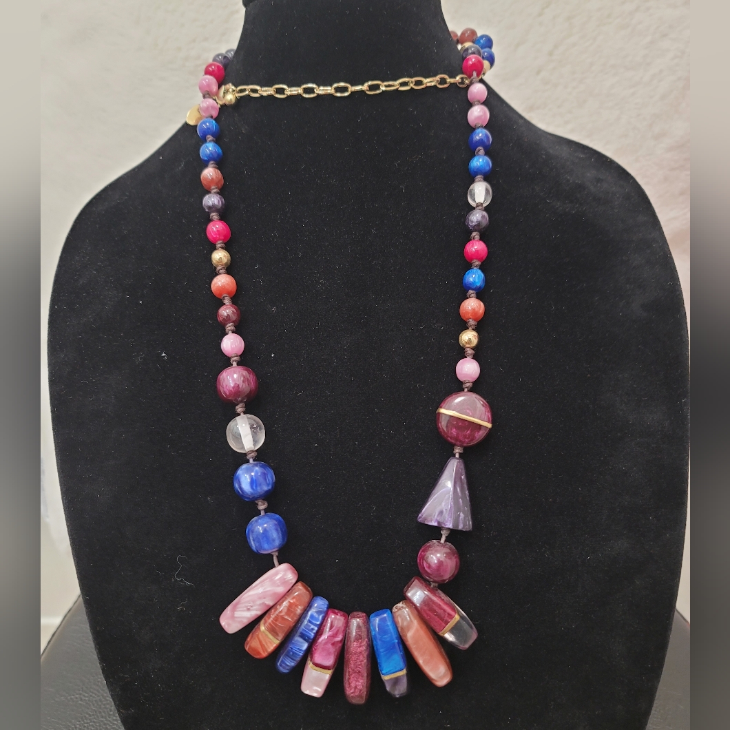 Chicos Art Deco Chunky Long Jeweltone Moonglow NecklaceVintage 28$